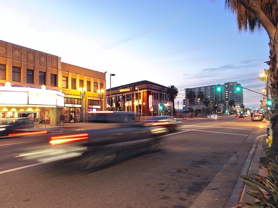 Lankershim Boulevard in the NoHo Arts District after sunset