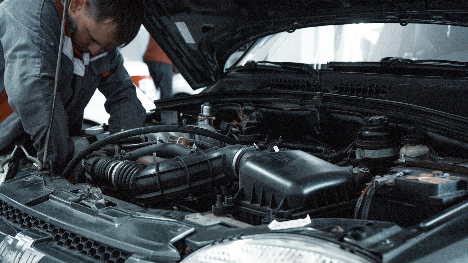 Engine bay being serviced