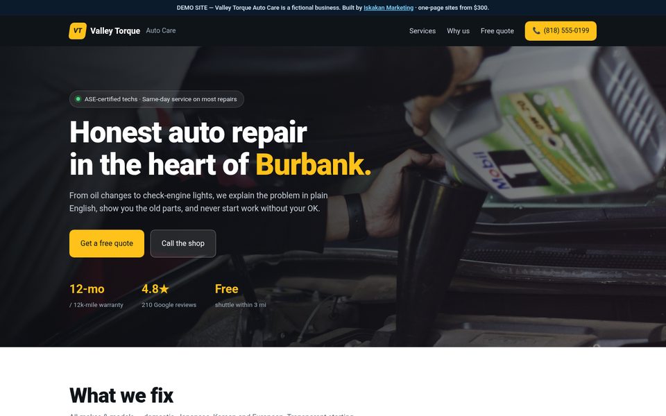 Valley Torque Auto Care demo site