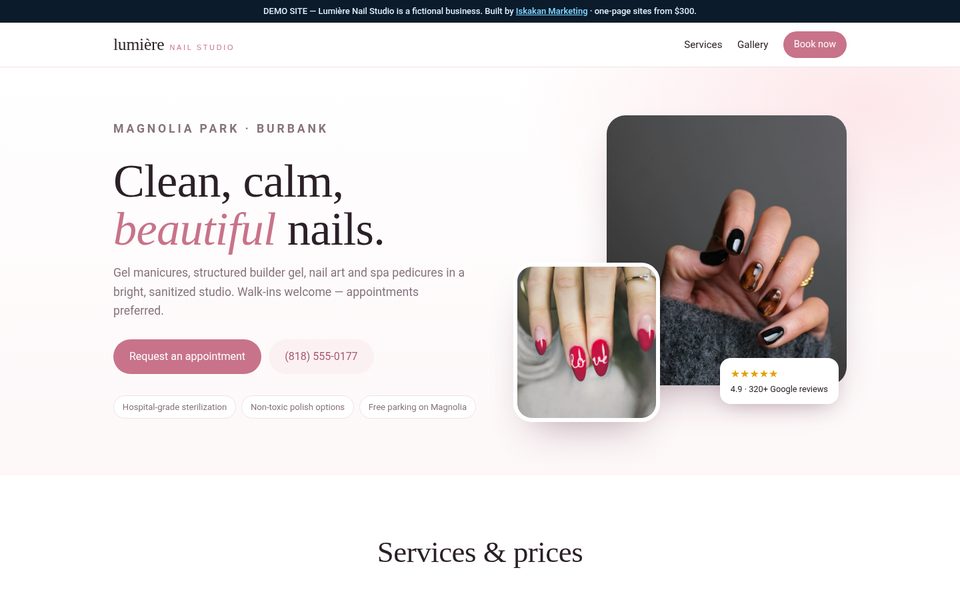 Lumière Nail Studio demo site
