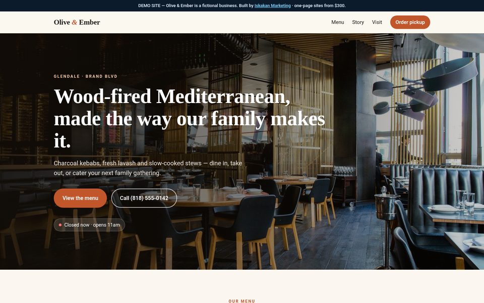 Olive & Ember restaurant demo site
